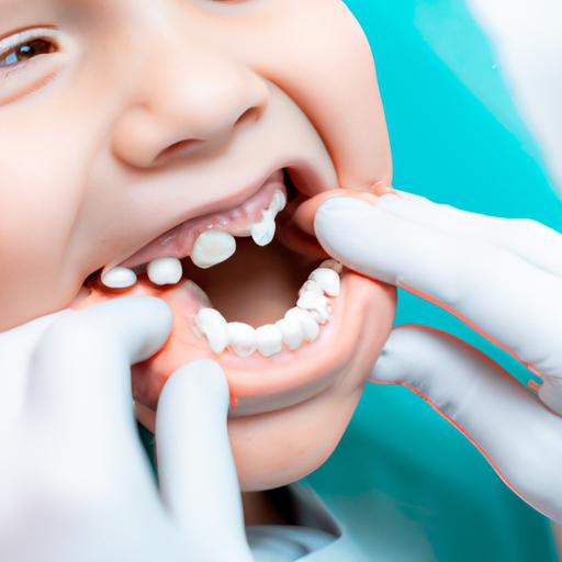 Orthodontist examining a child's teeth and jaw during the initial consultation.