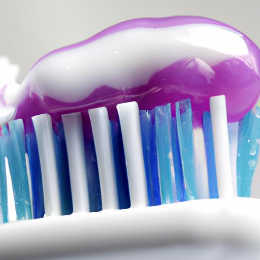 Purple toothpaste being applied to a toothbrush for its benefits in teeth whitening and stain removal.