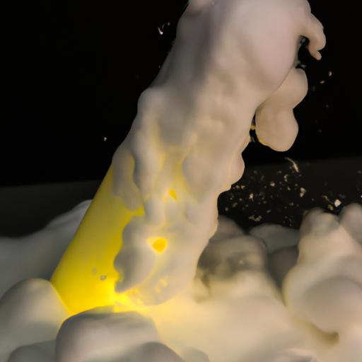 The foam eruption generated using potassium iodide liquid, enhancing the visual impact and excitement of the elephant toothpaste experiment.
