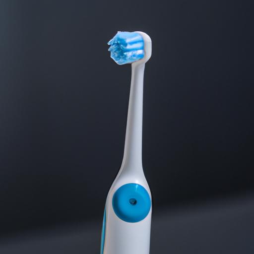 Close-up of an electric toothbrush for 2-year-olds with soft bristles and a small brush head.