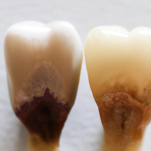Comparison of a coffee-stained tooth and a white tooth