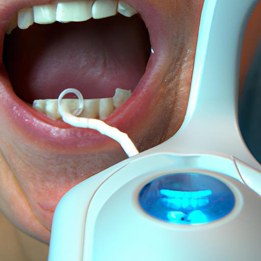 A person using a cordless water flosser for effective oral hygiene.