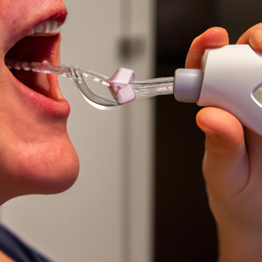 A person using a cordless water flosser for efficient oral hygiene.
