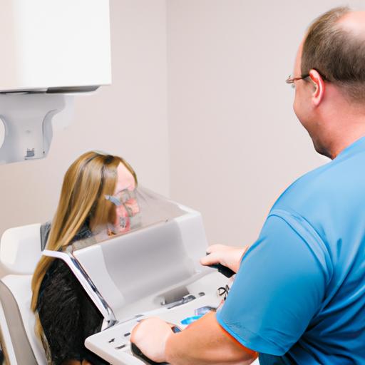 A dental healthcare professional ensuring the safety of dental x-rays during pregnancy.