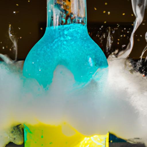 Colorful foam erupting from a bottle during the chemical reaction of Elephant Toothpaste.