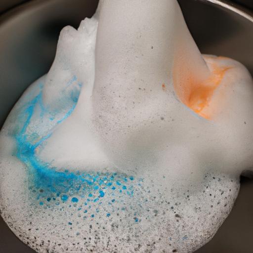 Colorful foam overflowing from the container during the experiment