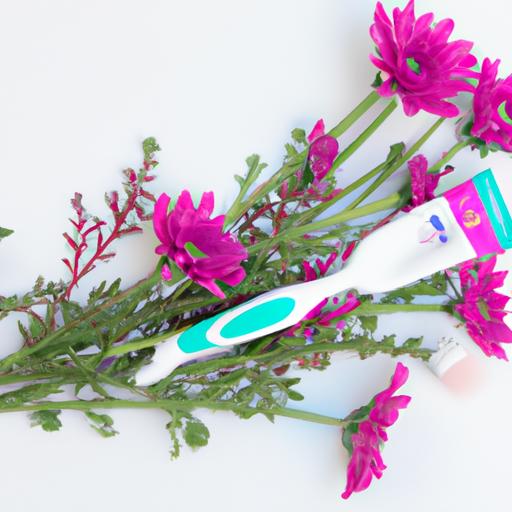 Pink Sensodyne toothpaste tube surrounded by fresh flowers and a toothbrush, adding style to your oral care routine.
