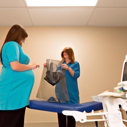 Taking precautions with a lead apron to protect the pregnant woman during dental x-rays.