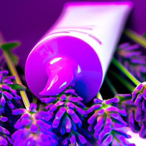 Purple toothpaste tube with lavender flowers, symbolizing the psychological impact and natural advantages.