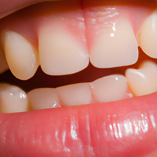 Close-up of sensitive gums showing signs of inflammation and tenderness.