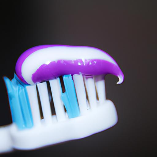Purple toothpaste on a toothbrush bristles