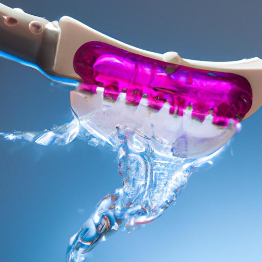 Water flosser being used to remove plaque and debris from between teeth.